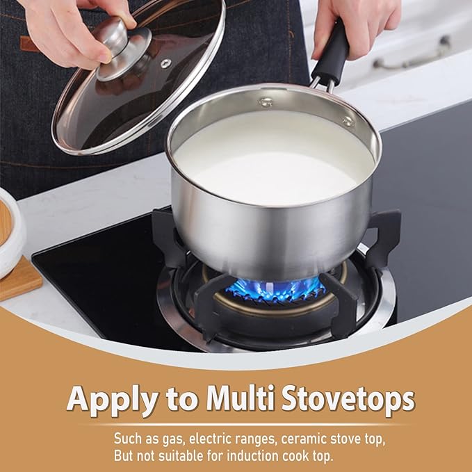 P&P CHEF 1 & 2 Quart Saucepan, Stainless Steel Saucepan with Lid, Small Sauce Pan for Home Kitchen Restaurant Cooking, Easy Clean and Dishwasher Safe