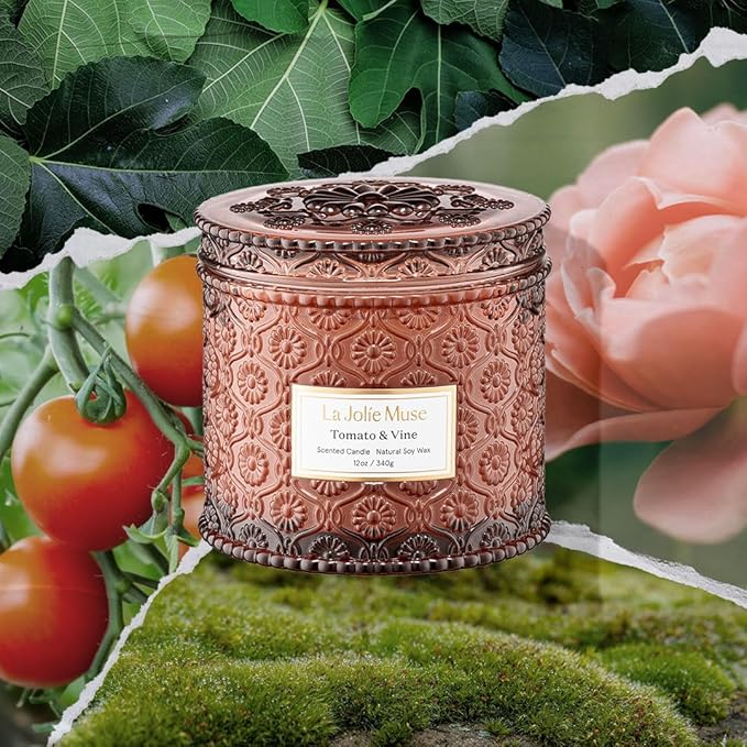 LA JOLIE MUSE Tomato & Vine Scented Candle, Candles for Home Scented, Large 2-Wick Soy Candles, Luxury Jar Candle Gifts for Women & Men, 60 Hours Long Burning, 12oz