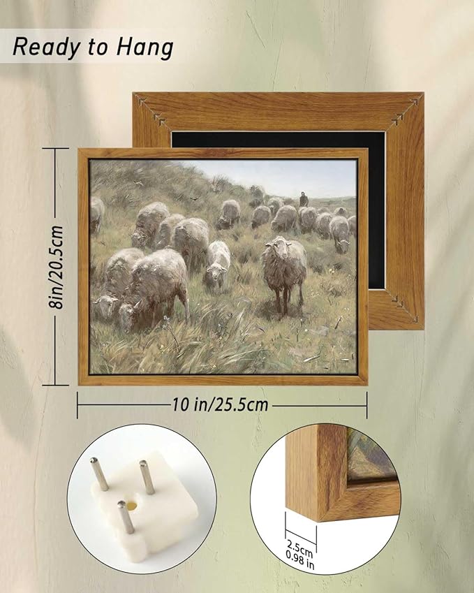 InSimSea Framed Canvas Wall Art Vintage Decor, Sheep On The Dunes Oil Painting Prints, Eclectic Room Decor, Retro Wall Art for Bedroom Home Bathroom Wall Decoration, 8"x10"