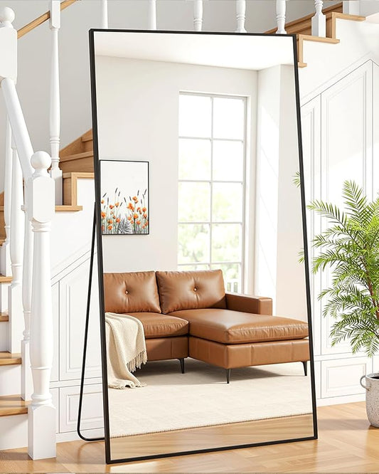 Suidia Full Length Mirror, 76"x34" Floor Standing Mirror Freestanding, Full Body Mirrors with Stand for Bedroom, Hanging Mounted for Living Room Cloakroom, Black, Rectangular Style