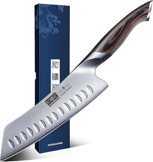 7 Inch Japanese Chef Knife, Ultra Sharp High Carbon Stainless Steel Kitchen Knife, Professional Santoku Knives with Ergonomic Pakkawood Handle