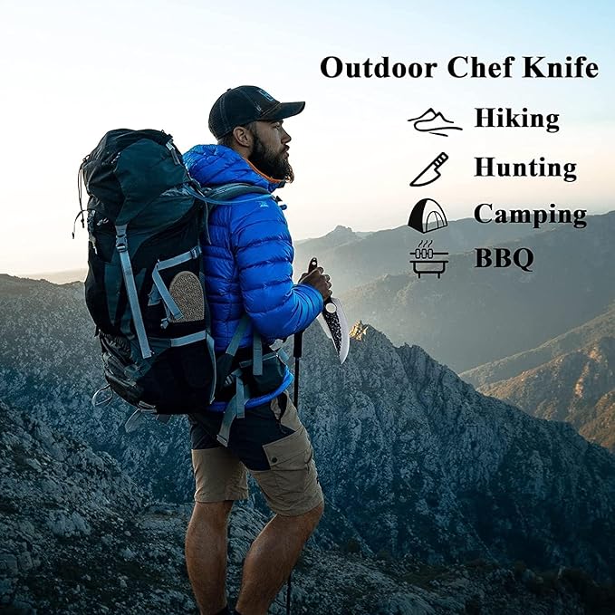 Huusk Viking Japanese Meat Cleaver, Forged Boning Knife With Sheath, High Carbon Steel Japan Butcher Fillet for Kitchen, Camping