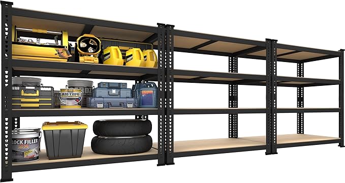 PrimeZone 40" W x 20" D x 59" H Heavy Duty Storage Shelves, 4 Tier Adjustable Garage Shelving Unit, Metal Organizer Shelf Utility Rack for Warehouse Pantry Closet Kitchen, Black, 3 Pack