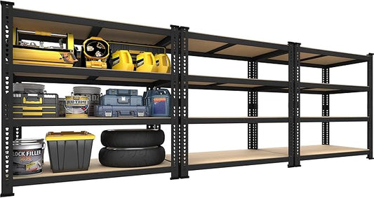 PrimeZone 40" W x 20" D x 59" H Heavy Duty Storage Shelves, 4 Tier Adjustable Garage Shelving Unit, Metal Organizer Shelf Utility Rack for Warehouse Pantry Closet Kitchen, Black, 3 Pack
