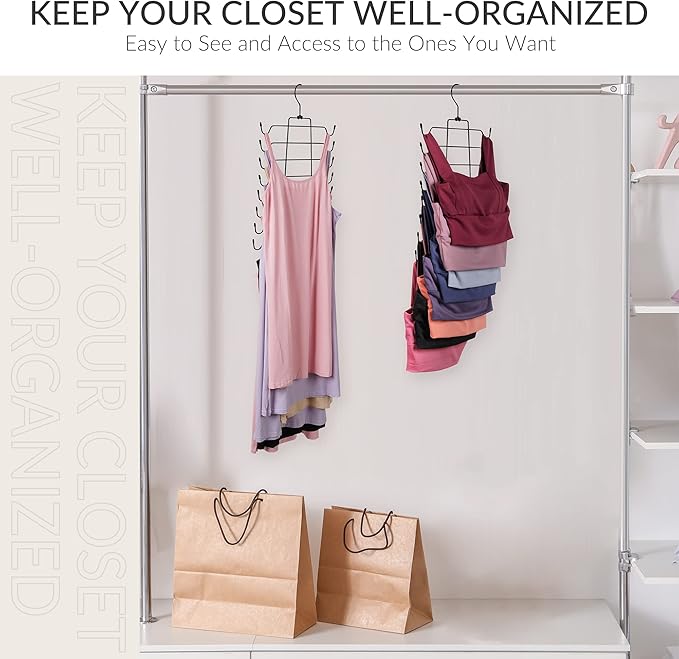 ZEDODIER Tank Top Hanger, Space Saving Bra Hangers, Non-Slip Hanging Sport Bras Holder, Closet Organizers and Storage for Camisoles Tank Tops Bras Ties Swimsuits Strappy Dress, Black