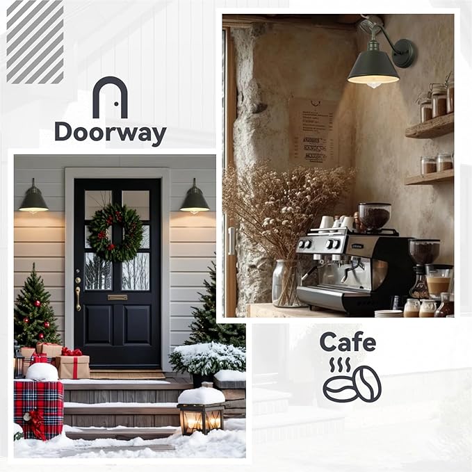 2-Pack Gooseneck Outdoor Light Fixtures, Dark Olive Outdoor Wall Sconces, Farmhouse Barn Light for Porch, Matte Iron Wall Light, Waterproof & Anti-Rust, Garage, Patio, Garden