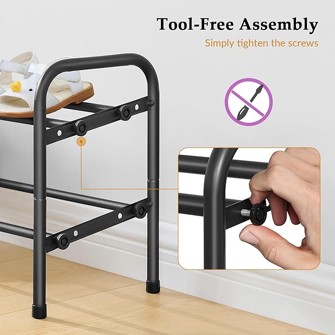 2 Tier Shoe Rack, Shoe Organizer for Closet, 28“ Metal Shelf Can Expandable to 42“, for Bedroom, Entryway, Closet, Garage, Adjustable to 12 Pairs Shoes, Black