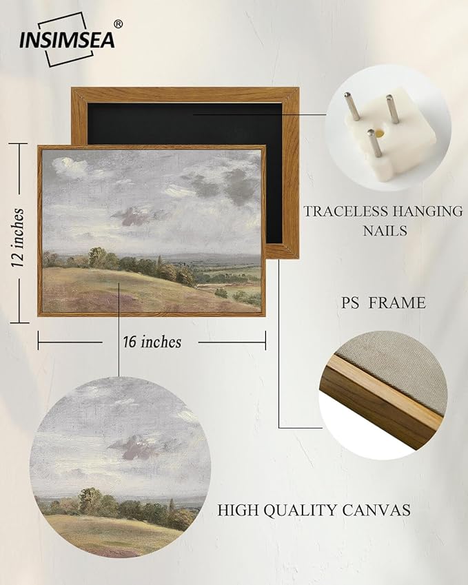 InSimSea Framed Canvas Wall Art, Vintage Decor - Landscape Wall Painting Prints, Rolling Hills Pictures for Bedroom, Farmhouse Bathroom, Office Dining Room Decor - 12"x16"