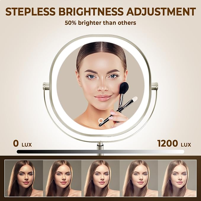 9" Wall Mounted Lighted Makeup Mirror, 3000mAh Rechargeable Double Sided 1X/10X Magnifying Mirror with Hook, 3 Color Lights Dimmable 360° Rotation Vanity Mirror for Bathroom