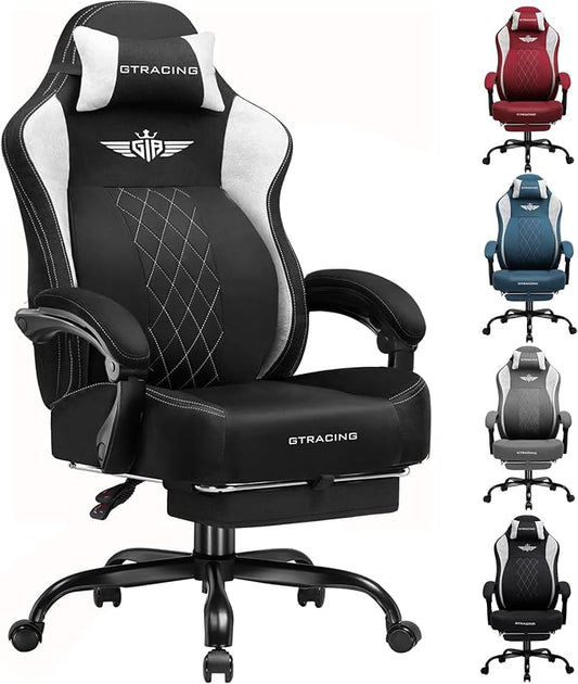 GTPLAYER Big and Tall Gaming Chair Breathable Fabric Computer Chair with Strong Lumbar Support, Comfortable Office Chairs with Pocket Spring Cushion, High Back Ergonomic Desk Chairs with Footrest