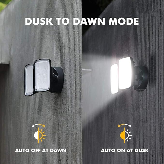 LUTEC 2 Packs LED 3500 Lumen 32W 5000K Integrated Dual-Head Floodlight Outdoor Dusk to Dawn Waterproof Exterior Security Wall Light for Patio Garden Yard-Black…
