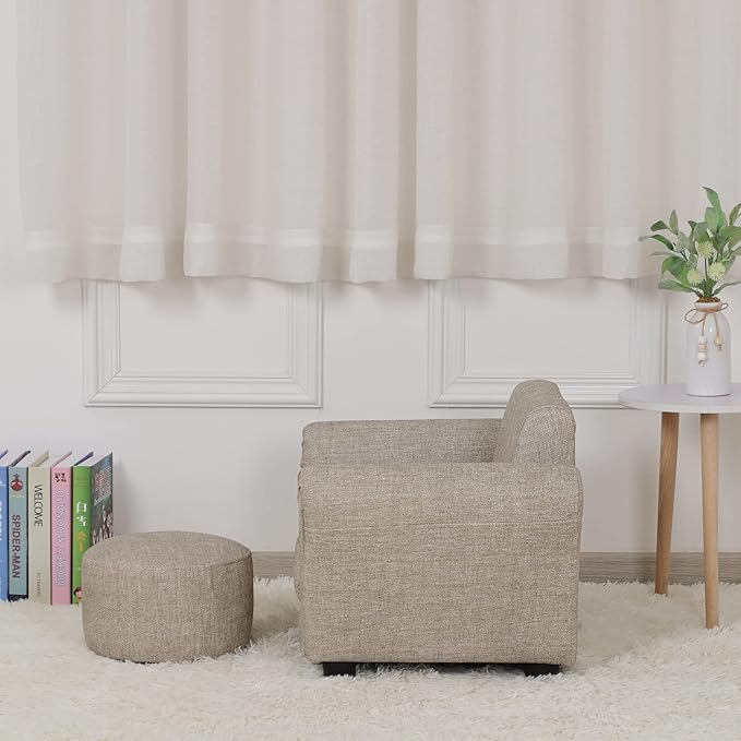 Getifun Kids Sofa Chair with Ottoman/PVC Leather Toddler Couch with Plastic Legs/Upholstered Children Armchair for Kids Under 4 Years Old/Single Seat with Stool (Single)