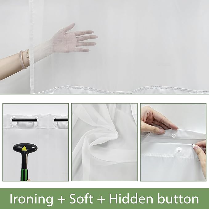 Glawry No Hook Shower Curtain with Snap in Liner, Boho Green Modern Mid Century Tropical Palm Leaf Abstract See Through Mesh Top Window Curtains 70Wx72L Inches Bath Accessories Art Home Decor Fabric