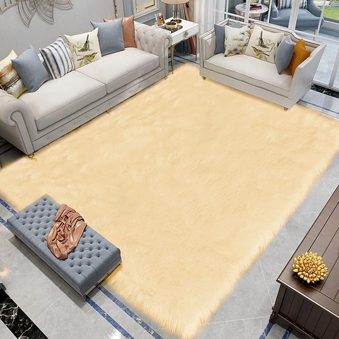 Latepis 8x10 Yellow Area Rug for Living Room Faux Sheepskin Fur Rugs for Bedroom Bedside Plush Fuzzy Soft Furry Rug Luxury Home Decor