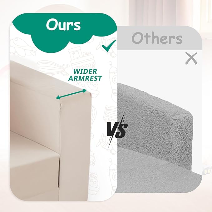 Kids Couch, 2-in-1 Toddler Chair Comfy 1-3 Years, Convertible Kids Chair, Toddler Couch That Fold Out, Kid Lounge Chairs for Boys and Girls, Soft Coral Fleece, Double, Beige