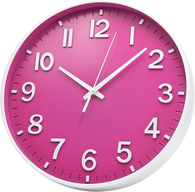 HZDHCLH Wall Clocks Battery Operated 12 inch Silent Non Ticking Modern Wall Clock for Living Room Bedroom Kitchen Office Decor (Rose red)