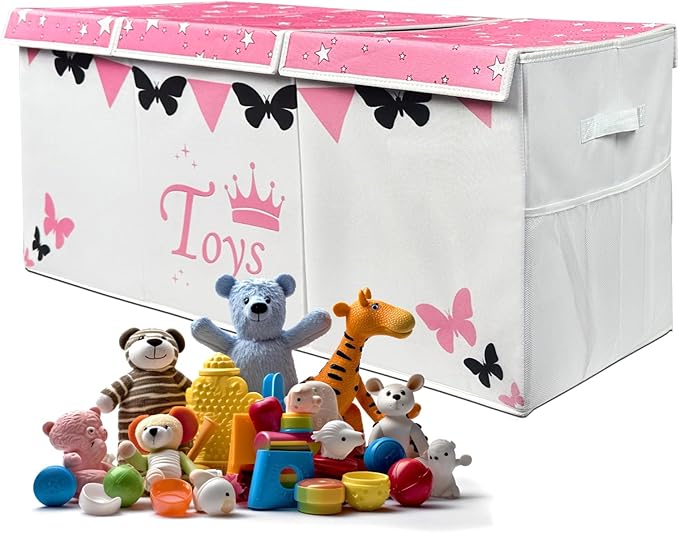 Extra Large Toy Box for Girls - Toy Storage Organizer For Living Room with Lids - 40"x14"x16" Collapsible 600D Oxford Toy Chest for Kids, Boys, Girls - Durable Toy Bin for Playroom, Nursery