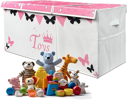 Extra Large Toy Box for Girls - Toy Storage Organizer For Living Room with Lids - 40"x14"x16" Collapsible 600D Oxford Toy Chest for Kids, Boys, Girls - Durable Toy Bin for Playroom, Nursery