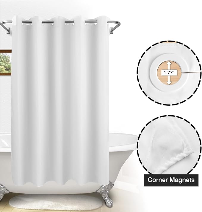 River Dream No Hook Hotel Cloth Shower Curtain Microfiber - Waterproof Soft Washable Fabric Shower Curtain or Liner with Magnets, White, Standard Size