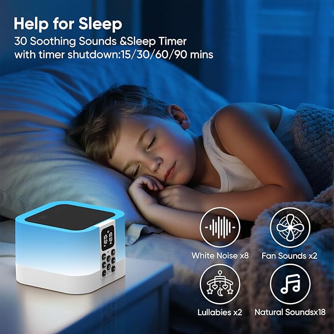 Night Light Bluetooth Speaker, Digital Alarm Clock, Touch Bedside Lamp for Bedroom, Sound Machine with White Noise, Dimmable Warm Light, Multi-Color Changing, Best Gifts for Teenage Boys Girls