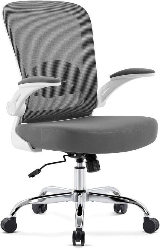 Office Chair,Ergonomic Desk Chair with Adjustable Lumbar Support, Mesh High Back Computer Chair with Flip-up Armrests,Rocking Tilt Rolling Swivel Executive Chair for Home Office Grey