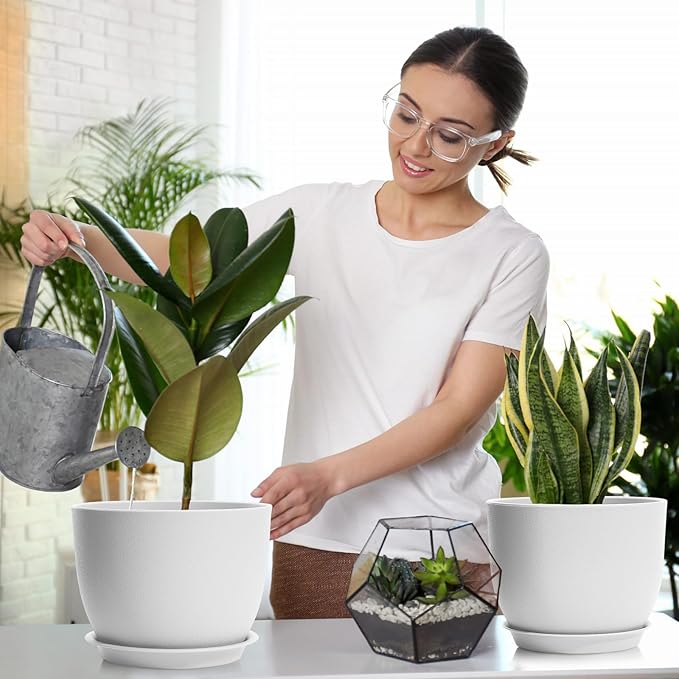 GARDIFE 12/10/9 inch Plant pots, Plastic Large planters for Indoor Plants, Flower pots, White