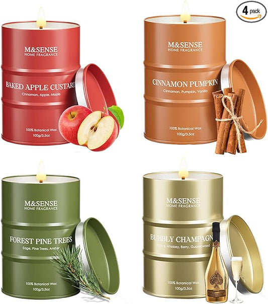 Mini Candle Set | Scented Candles Gift Set | 4 Pack Candles for Home Scented Candle,Apple Pumpkin Cinnamon Pine Champagne Candle,Gift Set for Women and Men,Soy Wax 14 oz 86 Hour