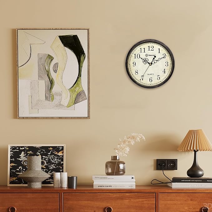 Geevon Vintage Wall Clock 10" Silent Non-Ticking Retro Round Quartz Battery Operated Decorative Clock for Kitchen, Living Room, Bedroom, Office, Classroom