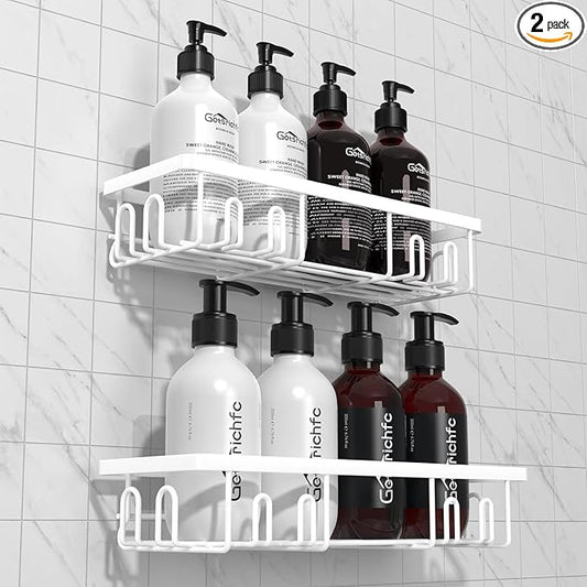2025 New Adhesive Shower Caddy, Shower Shelves with 16 Hooks, White 2 Pack