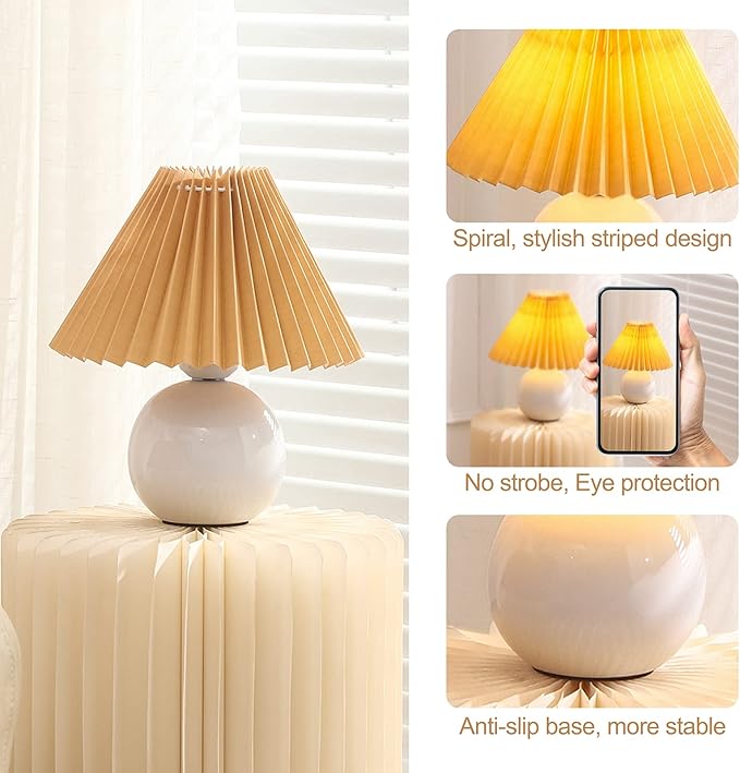 Zenply Korean Pleated Table Lamp, Bedside Nightstand Mini Lamp for Bedroom Living Room Small Spaces
