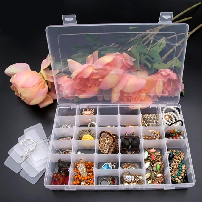 Clear Plastic Jewelry Box Organizer Storage Container with Adjustable Dividers (36 Grids)