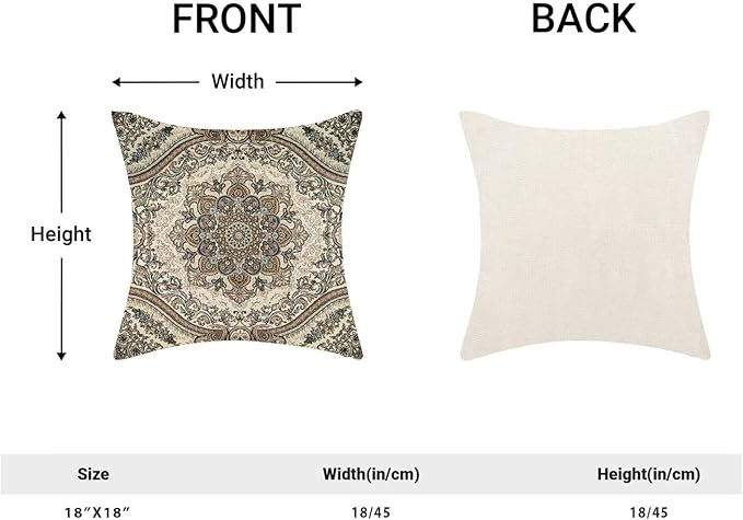 Boho Throw Pillow Covers 18x18 Inch Set of 2, Linen Ethnic Design Pattern Decorative Throw Pillow Covers Gray Carpet Pattern Outdoor Cushion Cover for Sofa Couch Farmhouse Room Bed Decor