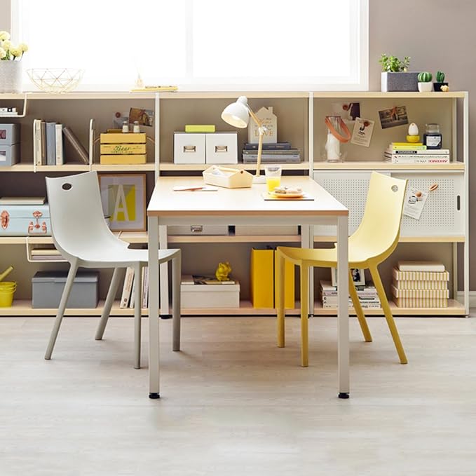 Need Computer Desk, 47 inch Home Office Desk, Modern Simple Style Home Office Gaming Desk, Basic Writing Table for Study Student, White Metal Frame, Teak