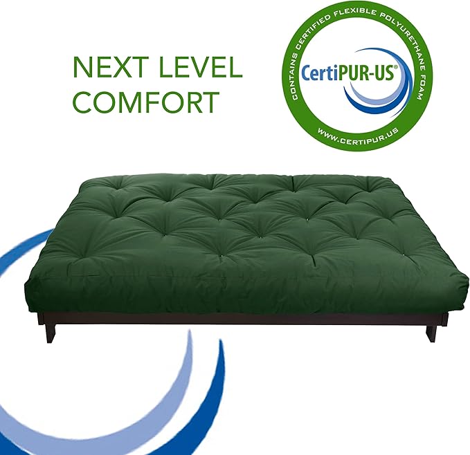 Mozaic Full Size 8-Inch Cotton Twill Gel Dual Memory Foam Futon Mattress, Hunter Green