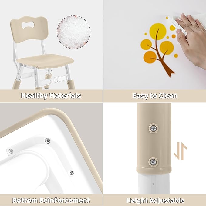 Adjustable Kids Table Chairs Set – Graffiti Desktop, Multi-Activity Height-Adjustable Toddler Study Desk for Ages 3-8 – Ideal for Home, Classroom, Daycare (B-Wood, 2 Chairs-31.5" L x 23.6" W)