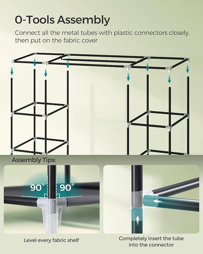 SONGMICS Closet Wardrobe, Portable Closet for Bedroom, Clothes Rail with Non-Woven Fabric Cover, Clothes Storage Organizer, 59 x 17.7 x 69 Inches, 12 Compartments, Gray ULSF03G