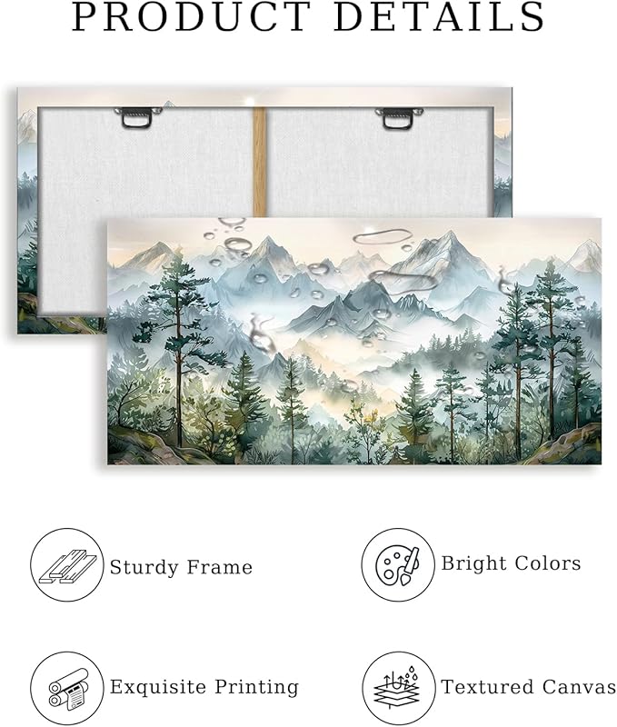 SERIMINO Large Canvas Wall Art for Living Room, Mountain Forest Landscape Canvas Prints Paintings, Nature Scenery Wall Decor, Green Modern Home Bedroom Bathroom Pictures Home Decor 24"X48"