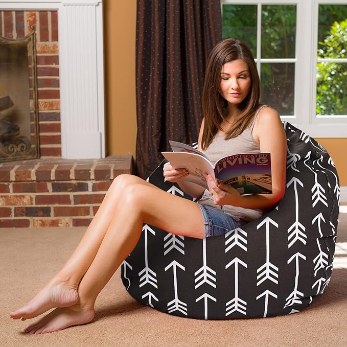 Posh Creations Bean Bag Chair for Kids, Teens, and Adults Includes Removable and Machine Washable Cover, Canvas White Arrows on Gray, 48in - X-Large