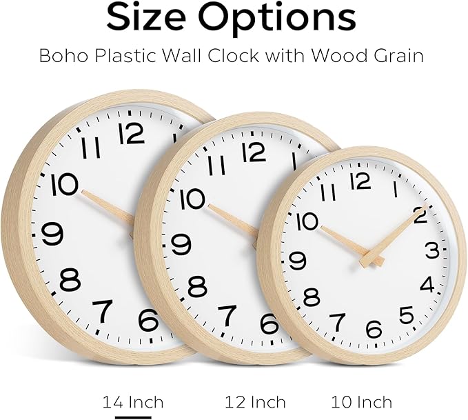 AKCISOT Wall Clock 14 Inch,Boho Large Wall Clocks Battery Operated Non Ticking,Big Silent Modern Clock Decorative for Living Room,Bedroom,Office,Home(Wood Grain)
