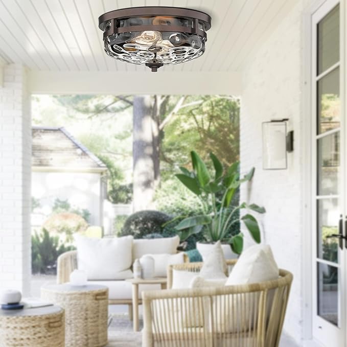 Flush Mount Ceiling Lights, 1 Pack Farmhouse Close to Ceiling Light, Entrance Ceiling Light Industrial Ceiling Lighting Fixture for Kitchen Hallway Living Room Stairwell (Oil Rubbed Bronze)