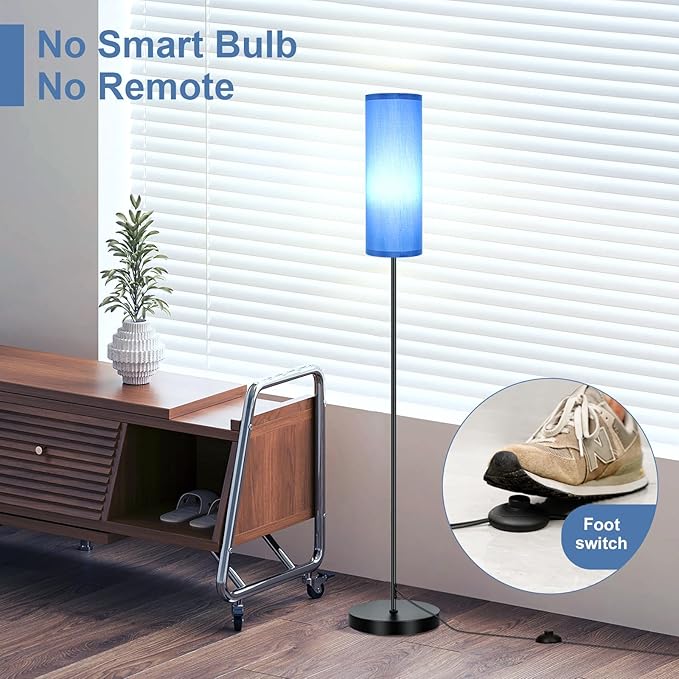 FRIDEKO HOME Floor Lamp with Blue Shade, Simple Design with Foot Pedal Switch, Small Tall Lamps for Living Room Bedroom Office, Corner Floor Stand Light with Black Pole Lamp (No Bulb/No Remote)