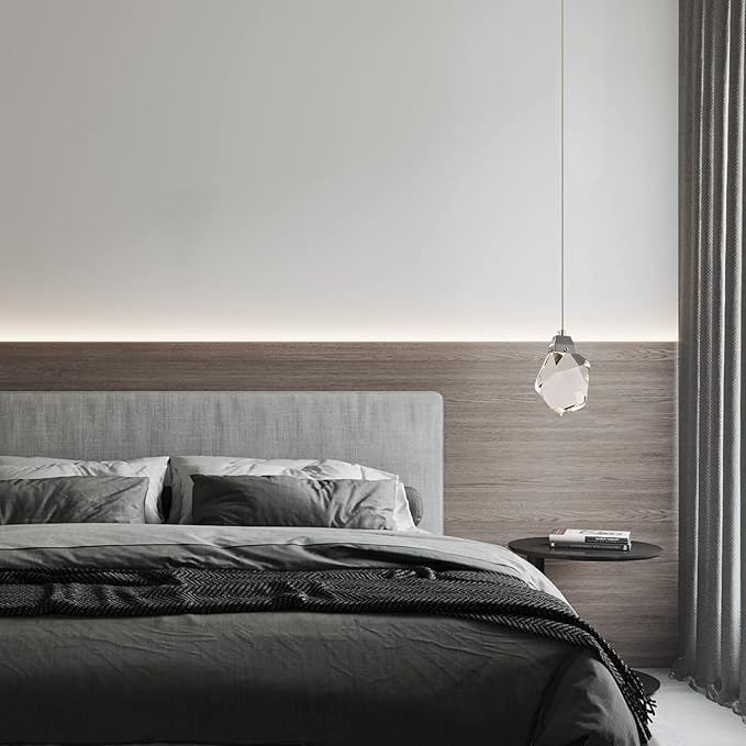 Modern Dimmable Pendant Light Fixtures, Single Crystal Hanging Lamp, Small Round Chrome Chandelier for Dining Room Living Room Bedroom Bathroom Kitchen Island (Round 1-Light)