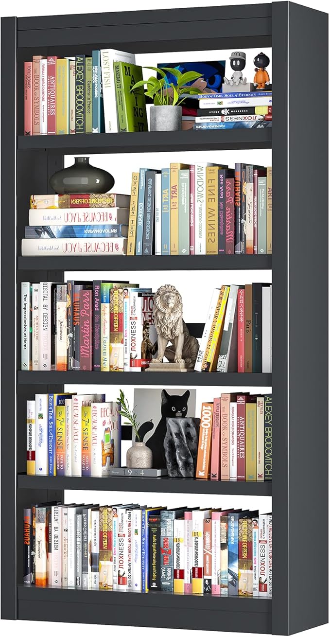 Bookshelf, 5-Tier Bookcase, Modern Bookshelves with Adjustable Shelves, Book Shelf for Home Office, Living Room, Garage, Minimalist Lifestyle & Small Space Living(Black)