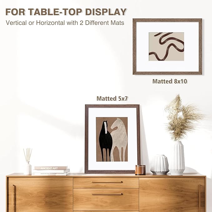 KINLINK 11x14 Picture Frame Rustic brown, Solid Wood Frames with Acrylic Plexiglass for Pictures 5x7/8x10 with Mat or 11x14 without Mat, Tabletop and Wall Display, Set of 4