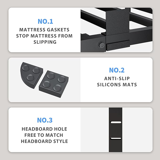 14 Inch California King Bed Frame, 3500Lbs Heavy Duty Metal Platform with Round Corner Legs Mattress Slide Stopper, Steel Slat Support No Box Spring Needed, Noise Free, Non-Slip, Easy Assembly
