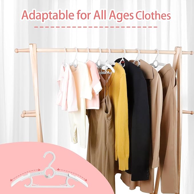 ManGotree Baby Hangers for Nursery Closet, 11''-14.5'' Adjustable Non-Slip Kids Hangers, Space Saving Stackable Plastic Hanger for Baby Toddler Children Kids Teen (10 Pack, Grey)