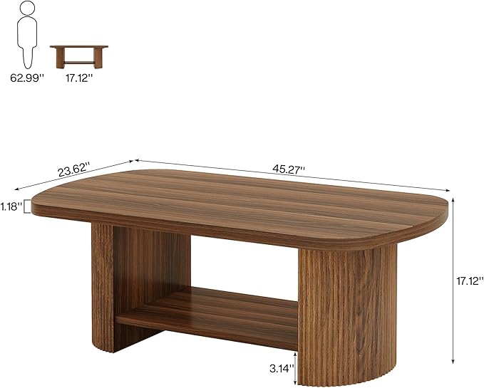 Tribesigns Oval Coffee Table, Mid-Century 2-Tier Coffee Table with Storage Shelf, Modern 45.27" Accent Center Table with Wooden Dual Base for Living Room Bedroom Apartment (Rustic Brown)