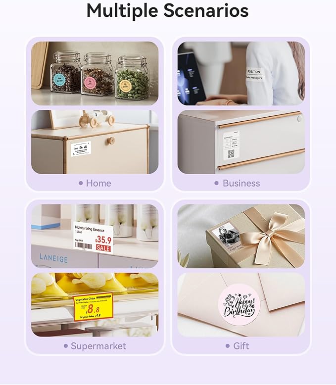 NIIMBOT B21 Pro Label Maker, 300DPI HD Label Printer, Ideal for Notes,Photos, Study Graphics, Memo Maker,50x30mm Label,230Pcs(Purple)