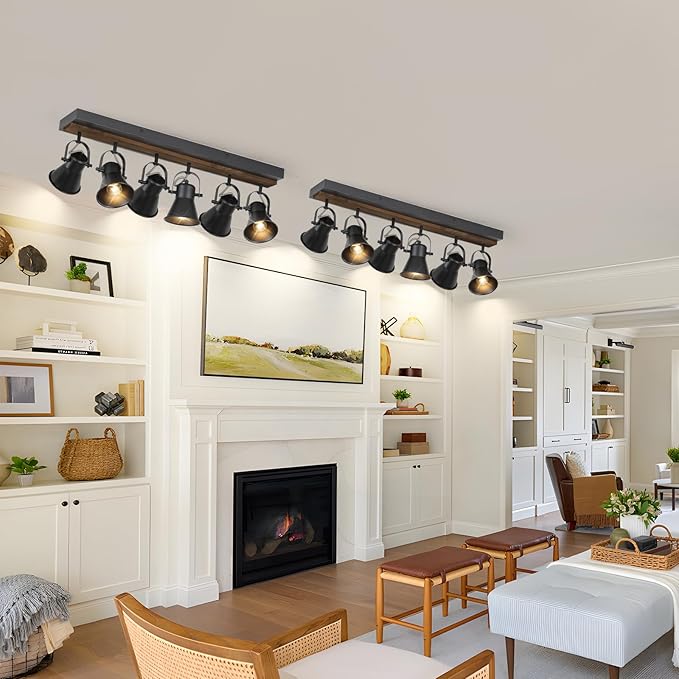 SEEBLEN 6-Light Track Light Fixtures Ceiling/Wall Mount, Adjustable Spotlight, Industrial Black Kitchen Lighting for Living Room, Dining Room, Hallway, Bathroom