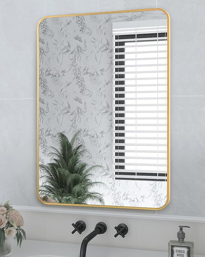 Gold Bathroom Wall Mirror,24 x 36 Inch Rectangle Vanity Modern Mirror with Tempered Glass Mirror for Bedroom, Living Room orEntryway (24x36 Gold)
